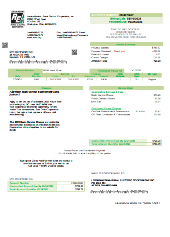Lorain Medina Rural Electric utility business bill, SCR PSD template
